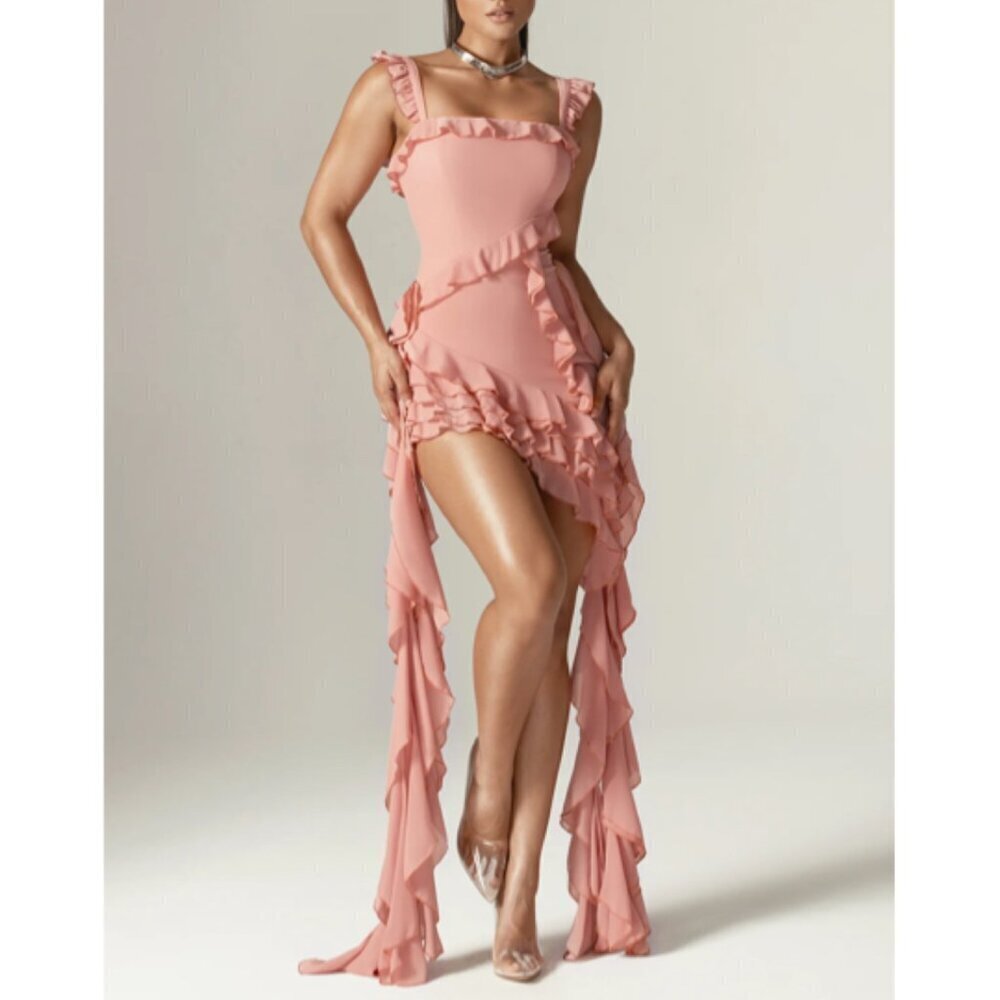 Alieva Lenora Ruffle Mini Dress In Blush‎ Pink XS​​​​